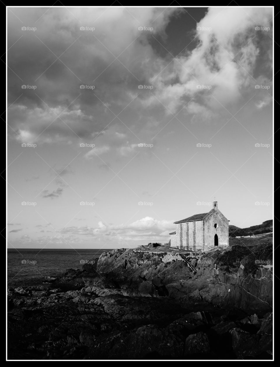 Temple by the sea in black and white, Mundaka Basque Country