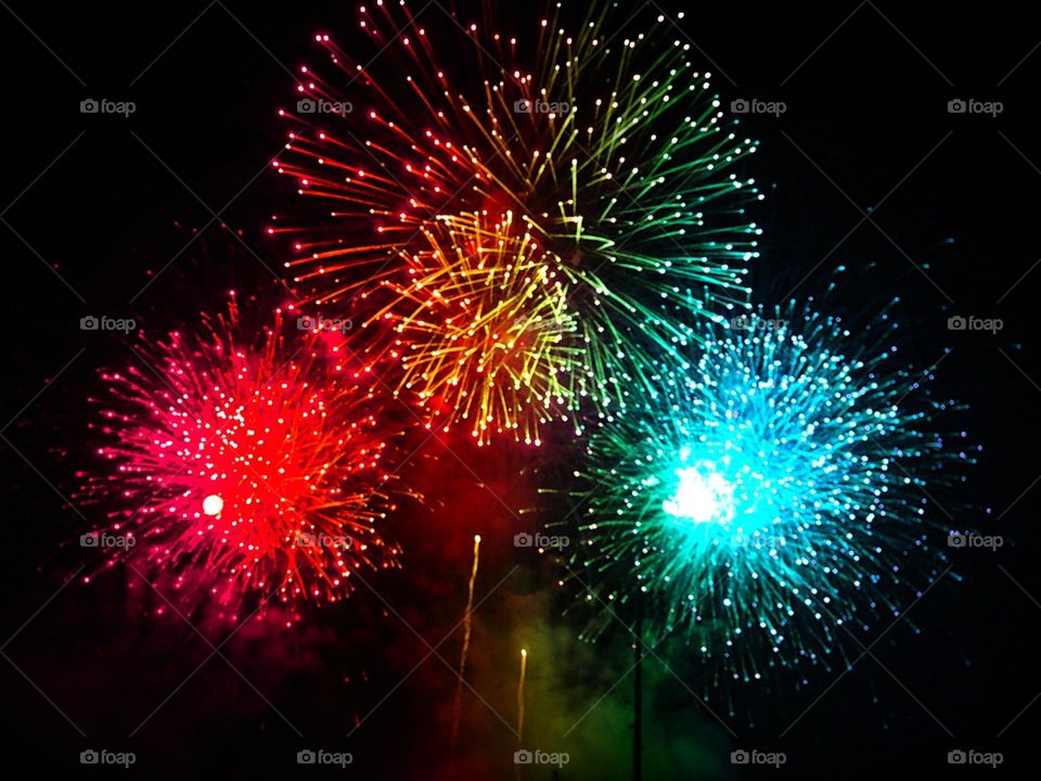 Explosions of vivid color in the night sky.