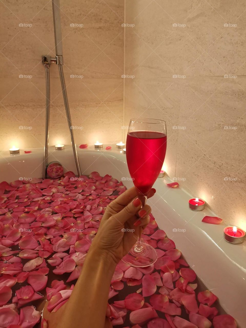My favorite spot at home is the bathroom. Lovely and romantic place. Bath with rose petals, candles and glass of prosecco.