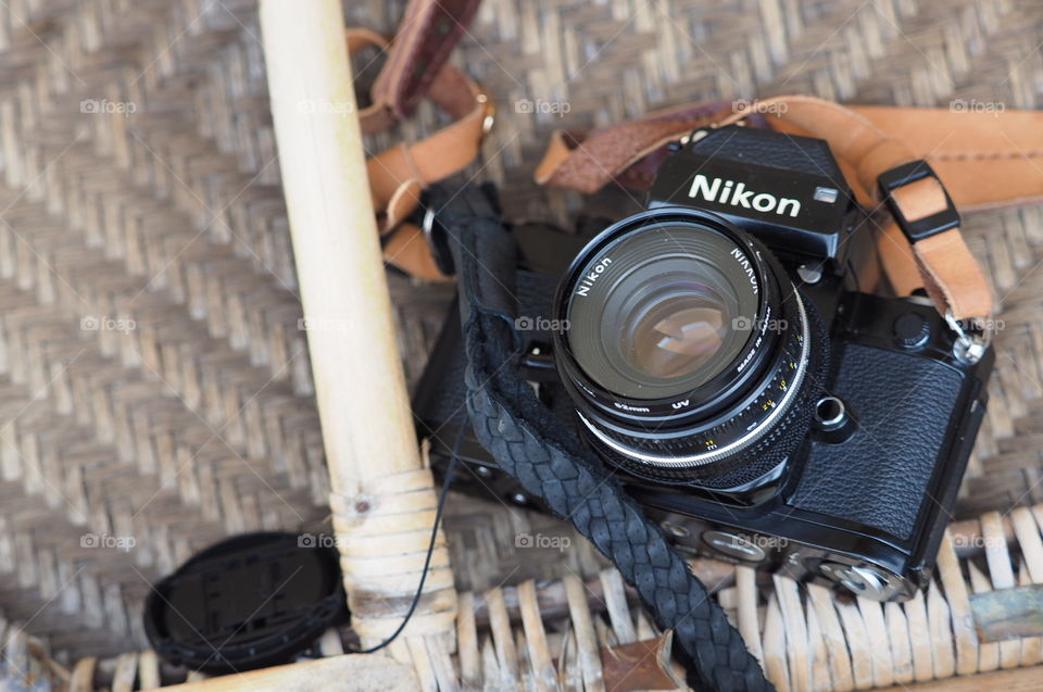 Vintage Analog camera leather strap bamboo