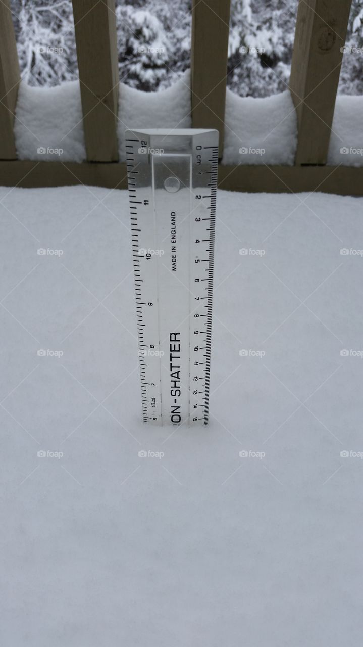 Clear ruler measuring depth of snow