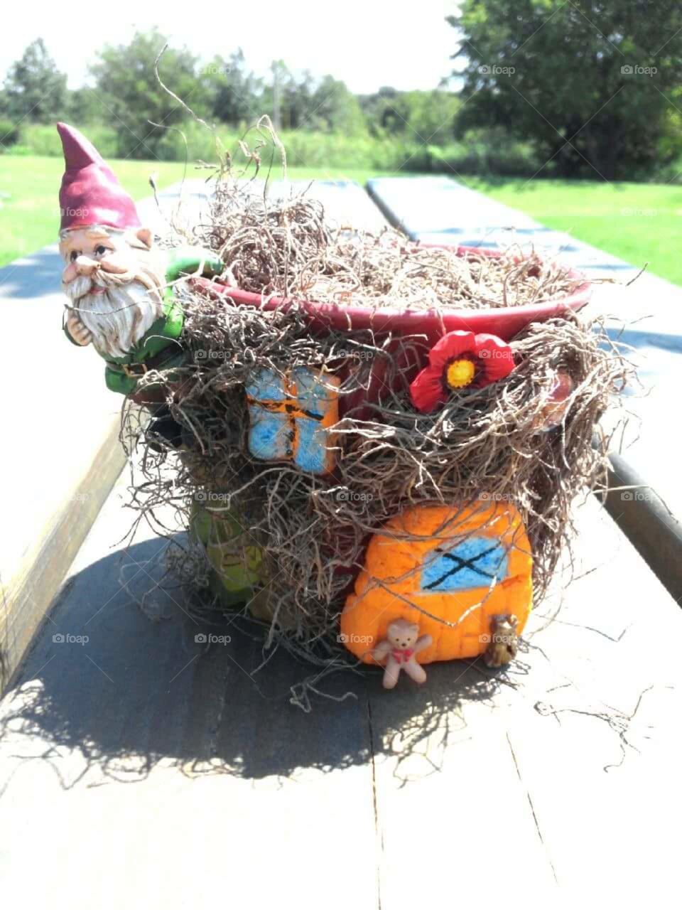 Gnome Home on a Picnic Table