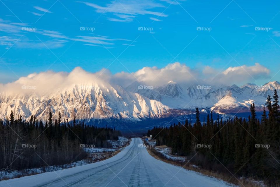 Driving into the mountains in Alaska