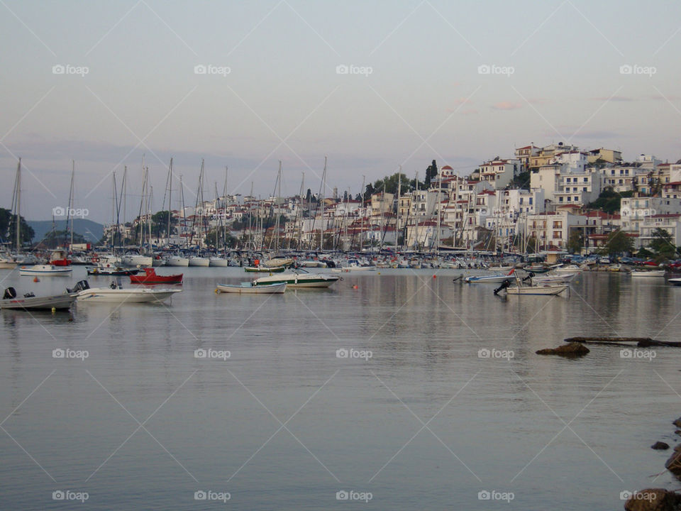 boats buildings town harbour by jeanello