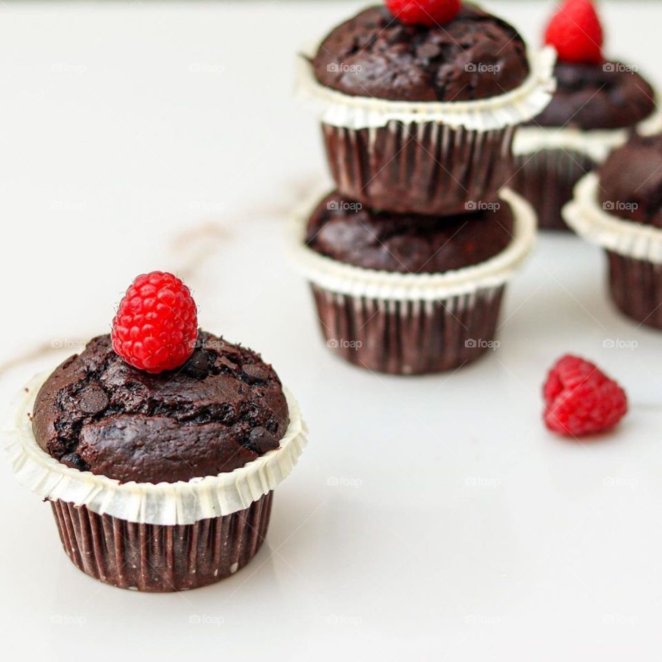 Chocolate cupcake stuffed with berries