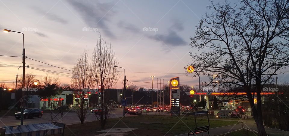 Gas stations in the sunset