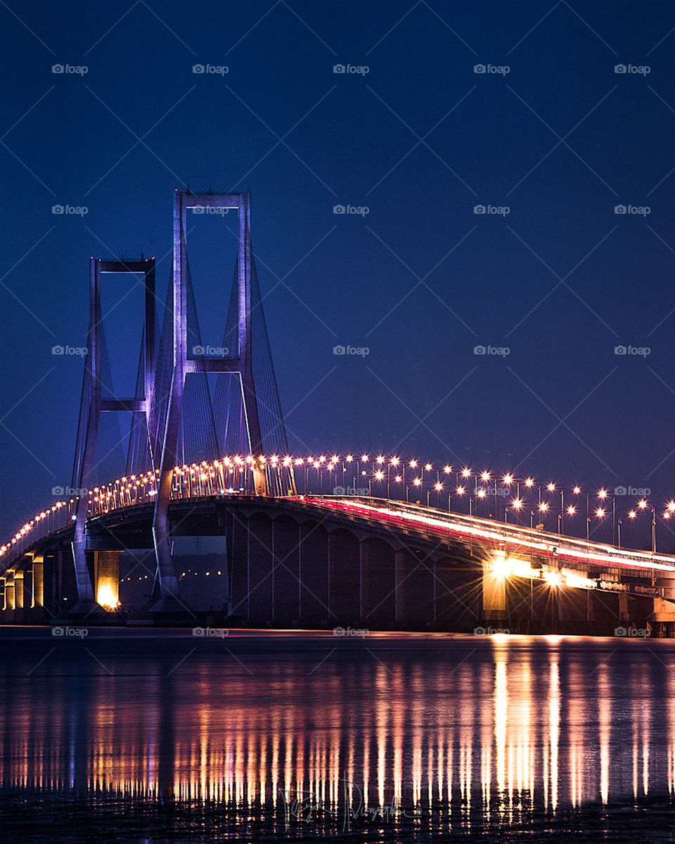 night shot the longest bridge in Indonesia, suramadu national bridge