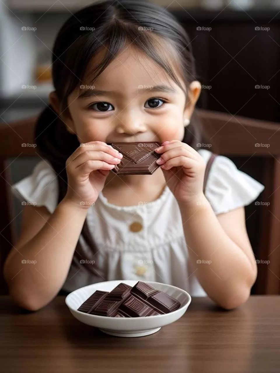 Beautiful little girl eating chocolate