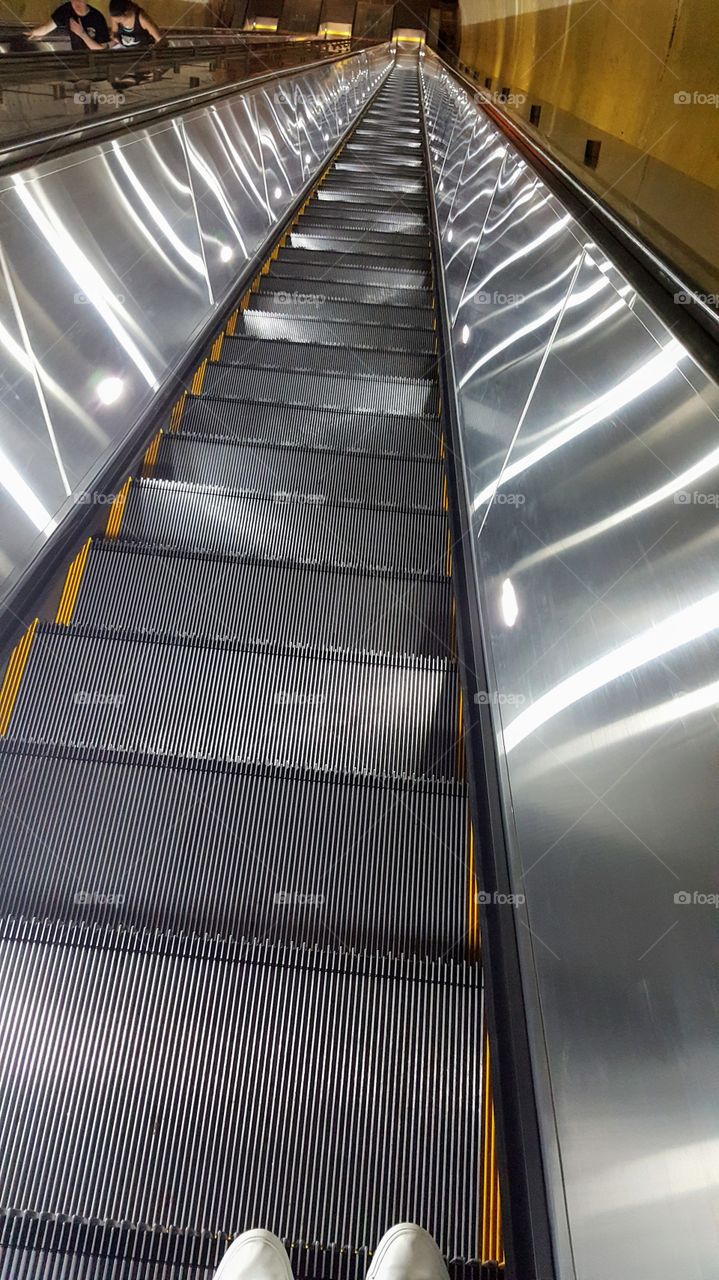 Washington DC subway escalator perspective