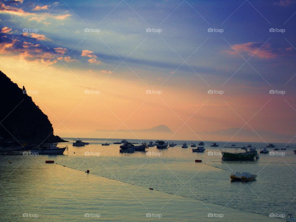 The sea at sunset ( Praia - Italy ).