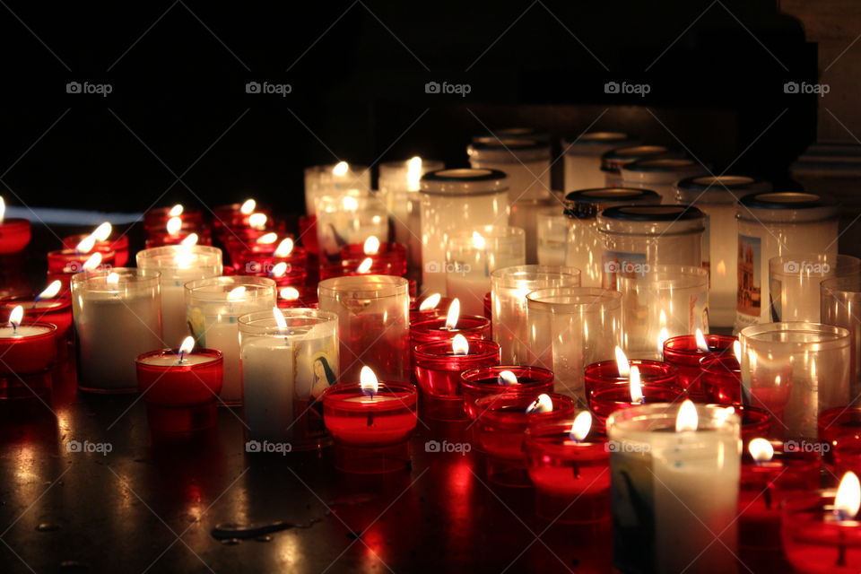 Burning candles in dark