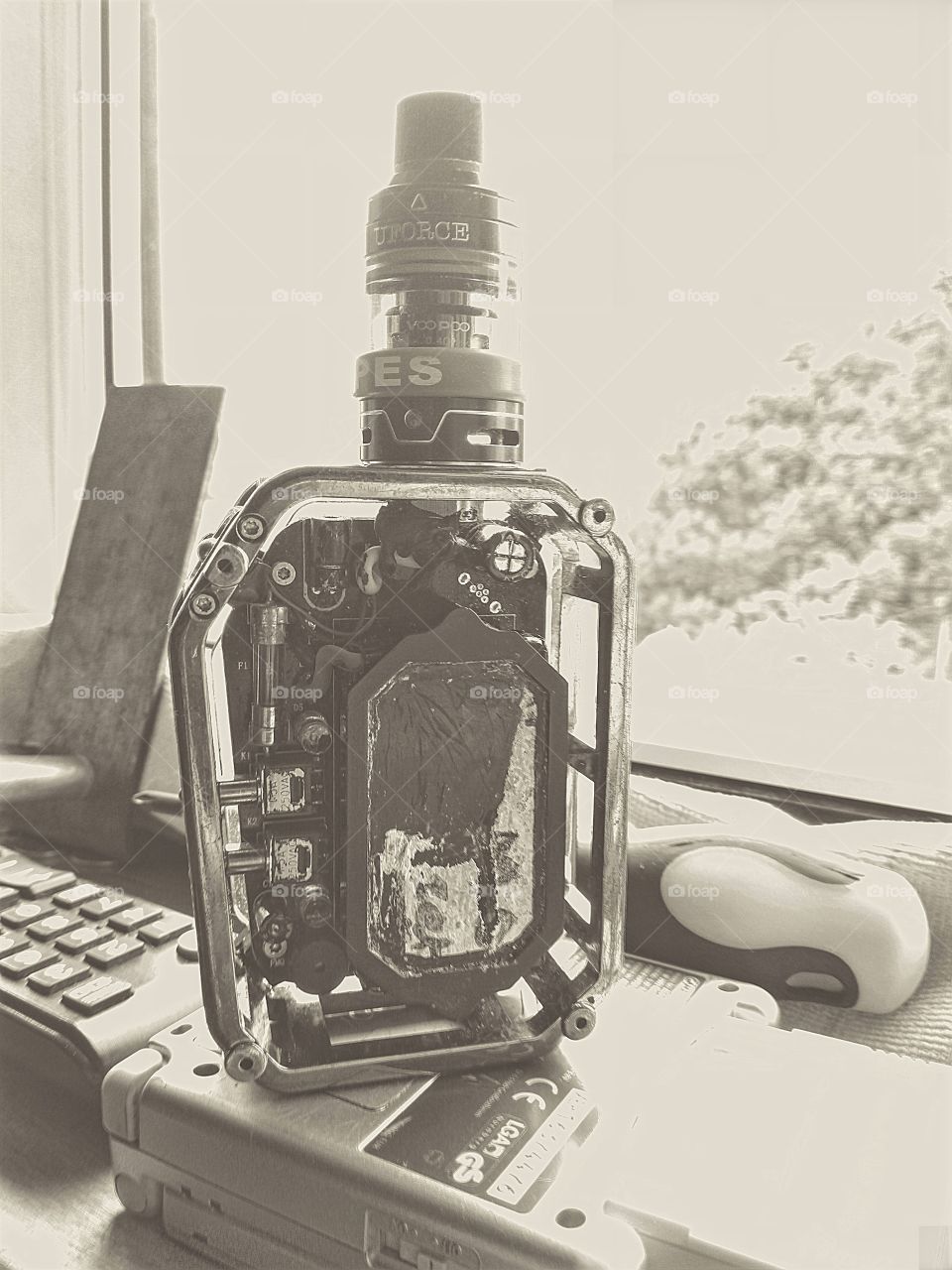 my vape in sepia tone