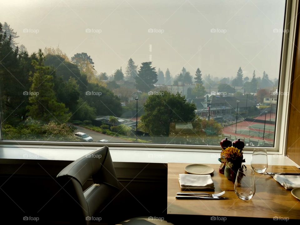 Restaurant table on a smoggy day