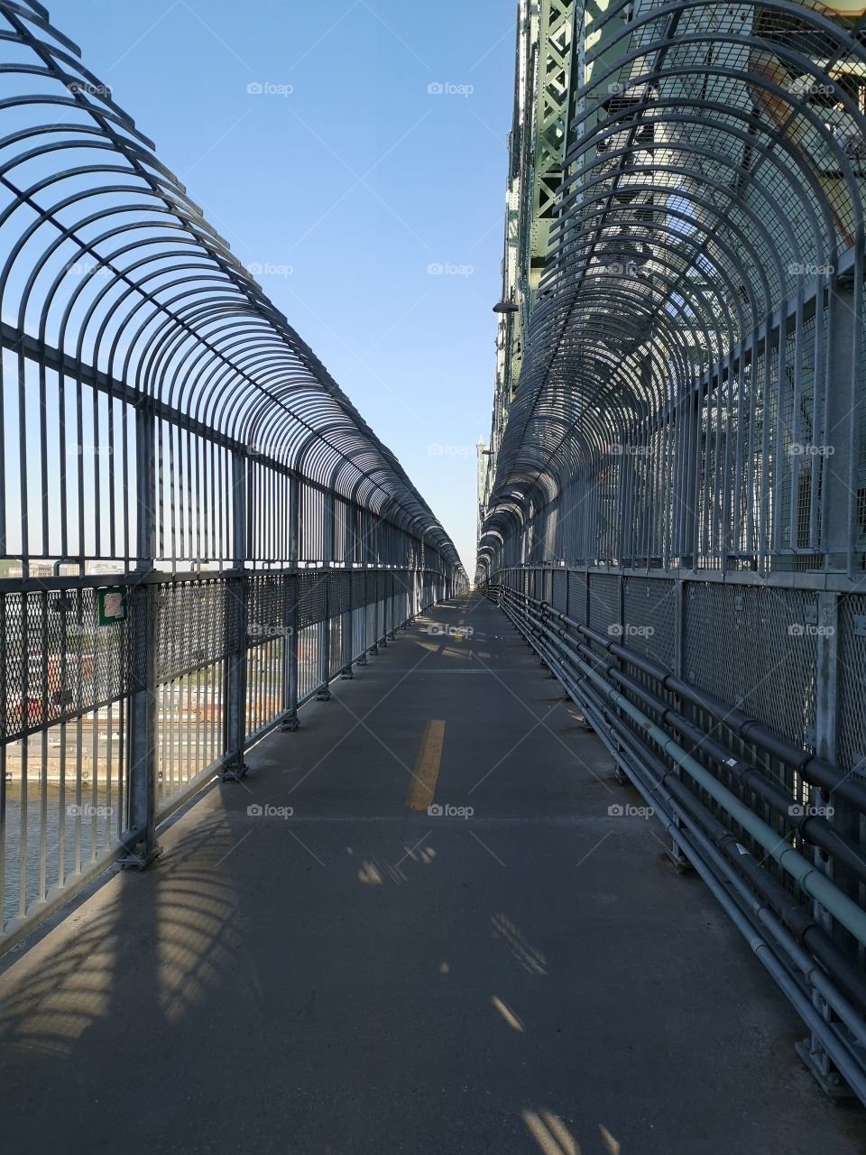 Perspective of a footbridge. Jacques-Cartier bridge. Québec. Canada.