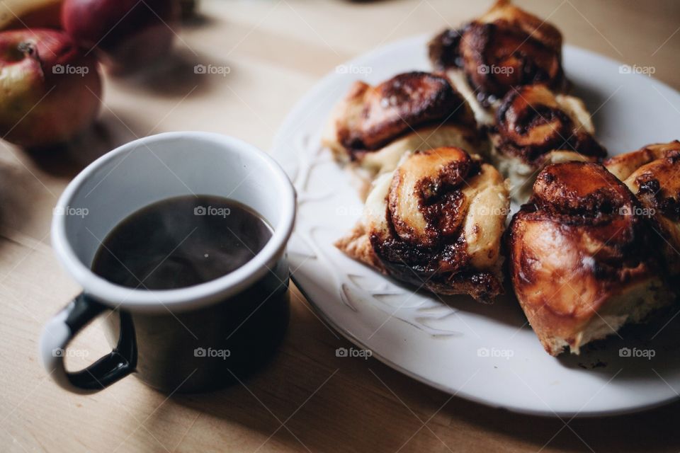 Hot coffee with pastry