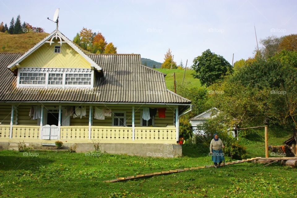 Simple life in the village of Carpathian Mountains, Ukraine. 