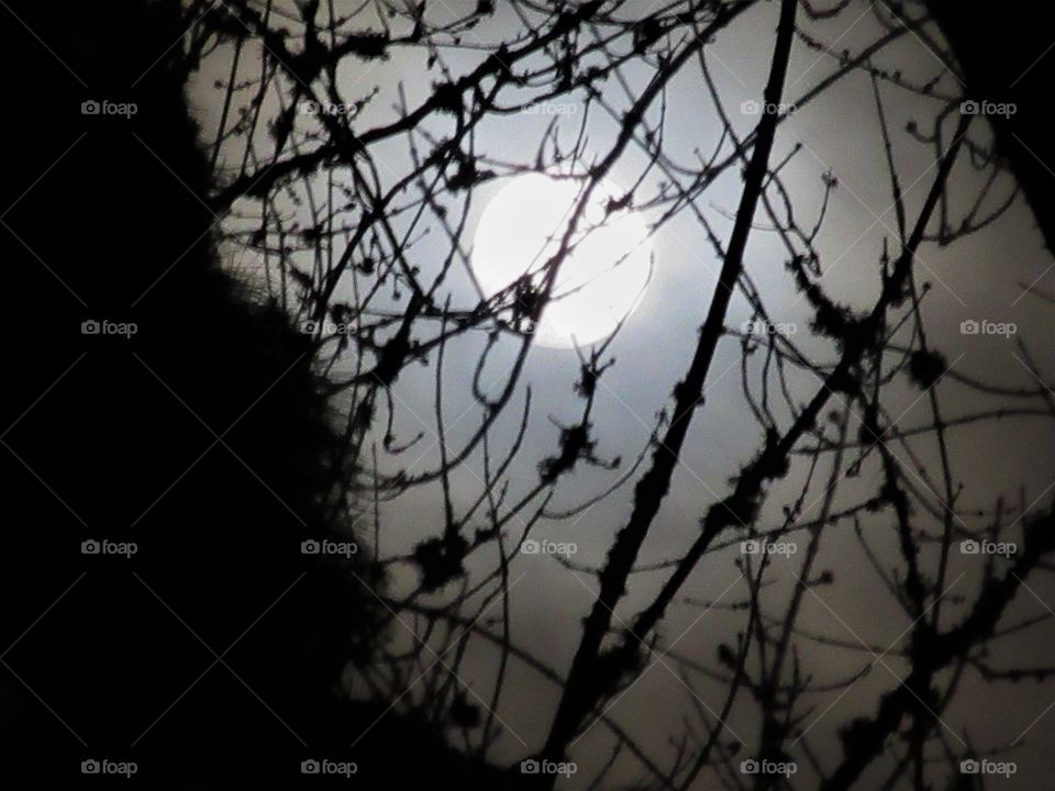 full moon and overcast skies