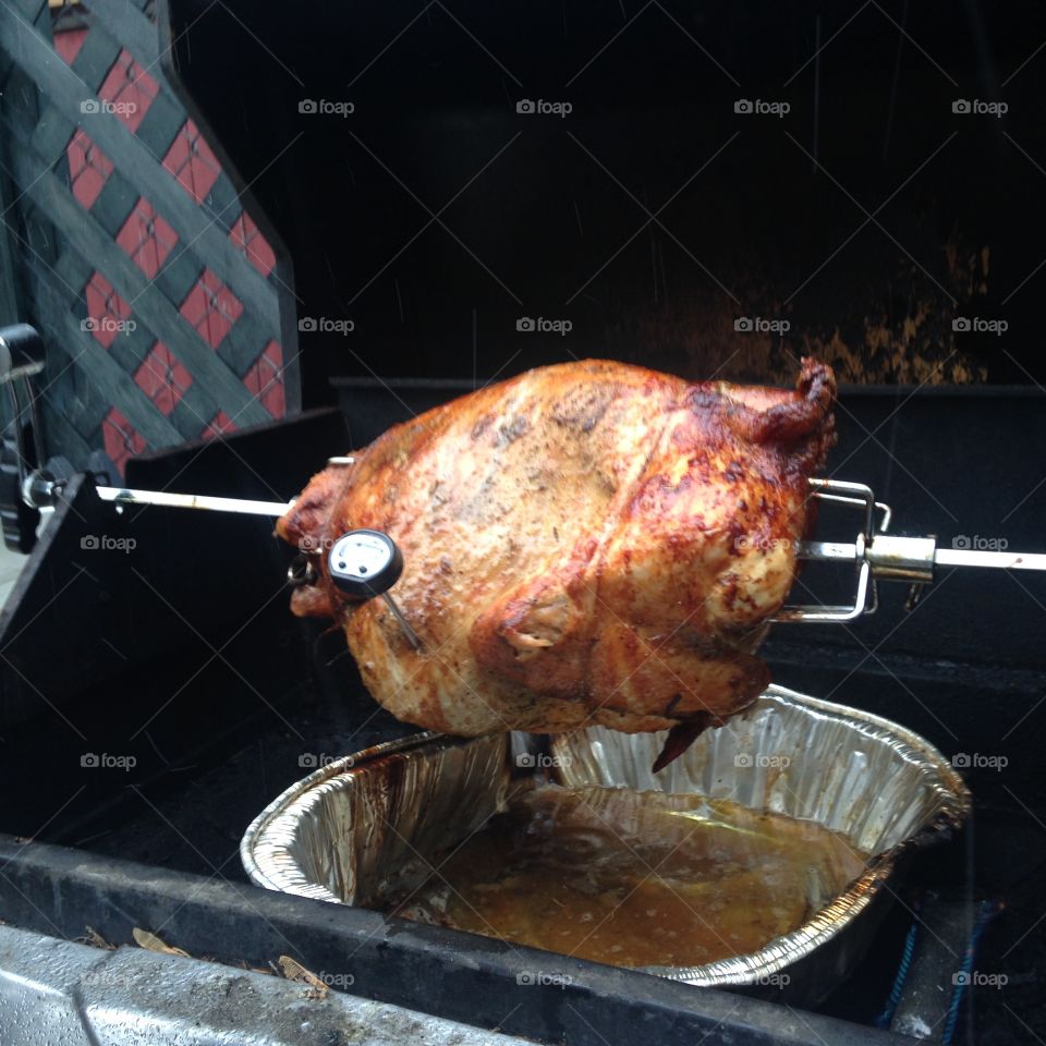 Turkey on bbq at thanksgiving 