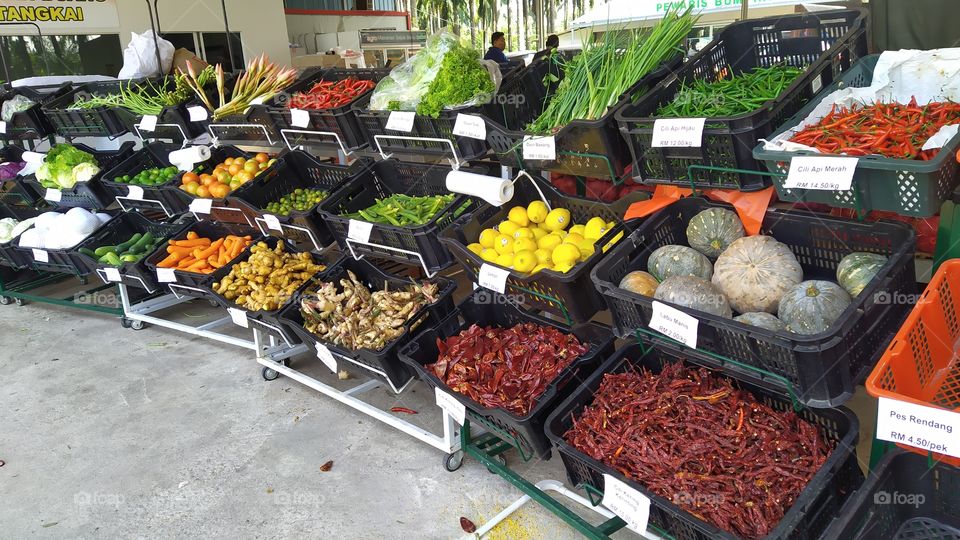 Line buckets of vegetable