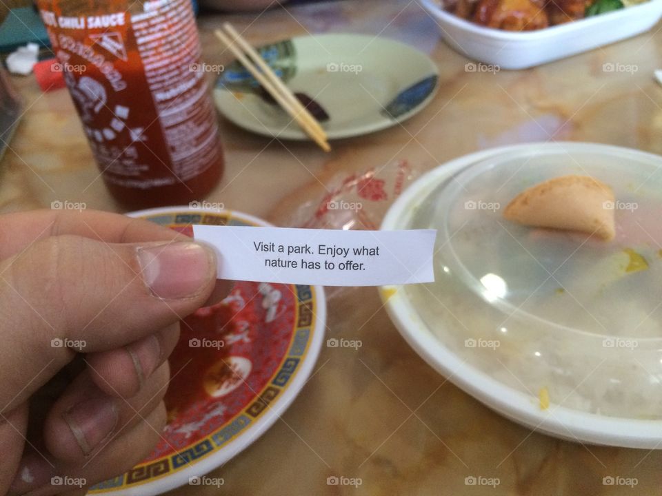 Go to a park. Fortune cookie that says "go to a park. Enjoy what nature has to offer."