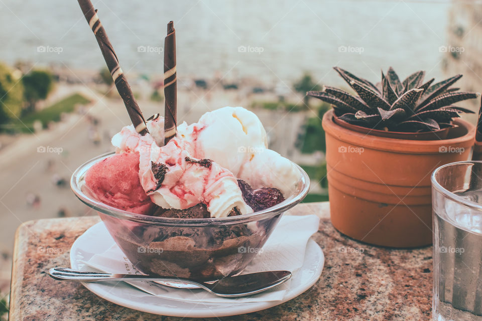 Delicious ice cream in bowl