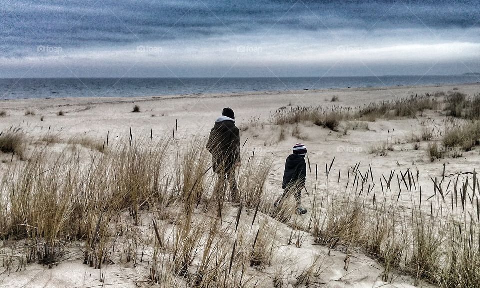 Walk on autumn beach