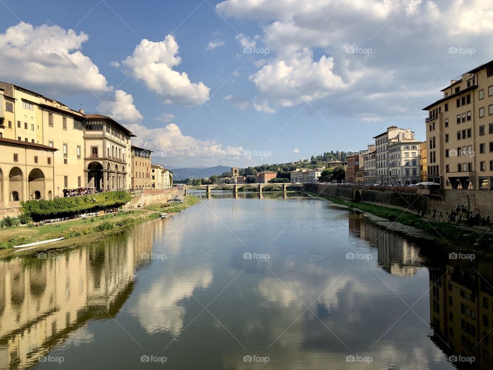 River in Florence Italy with a nice reflection on the water