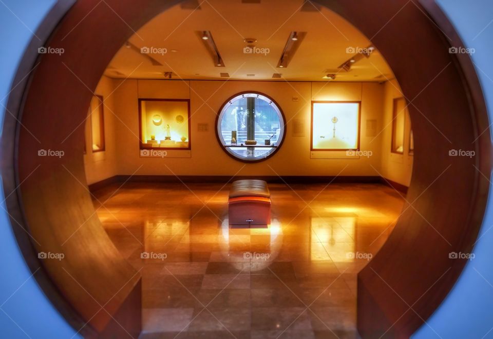 Inside the Crow Museum of Asian Art downtown Dallas Texas USA looking thru a door into a gallary