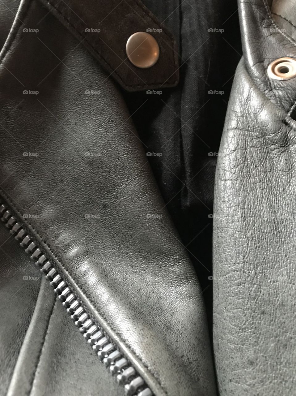 Close up gray leather jacket 