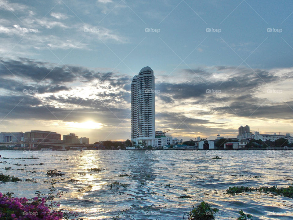 evening sky. chao phraya river bangkok thailand