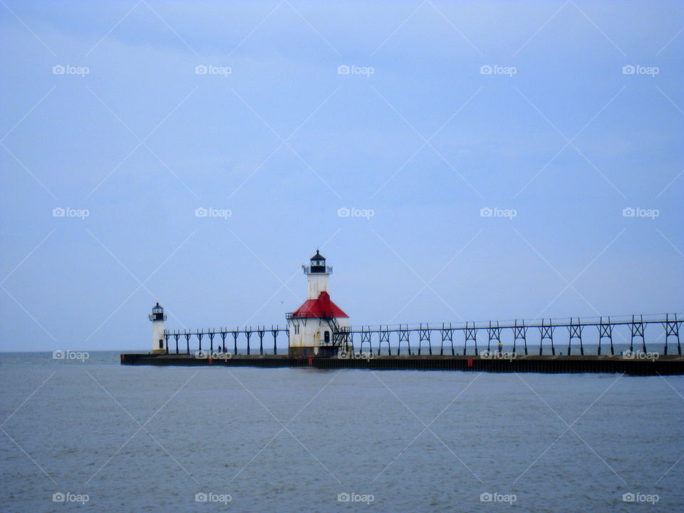 sky lake lighthouse peer by mengzishiliu