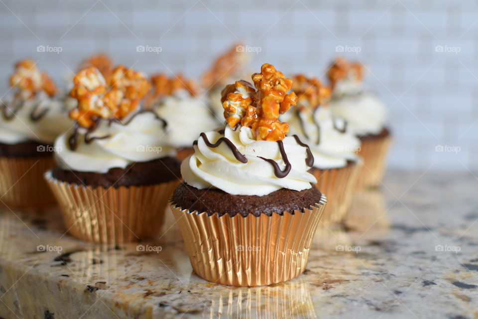 Chocolate Cupcakes with Bourbon Glazed Popcorn