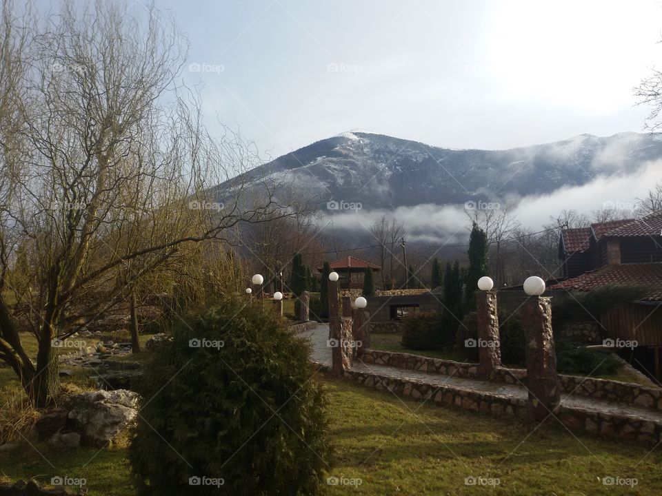 landscape snow mountain, fog, nature