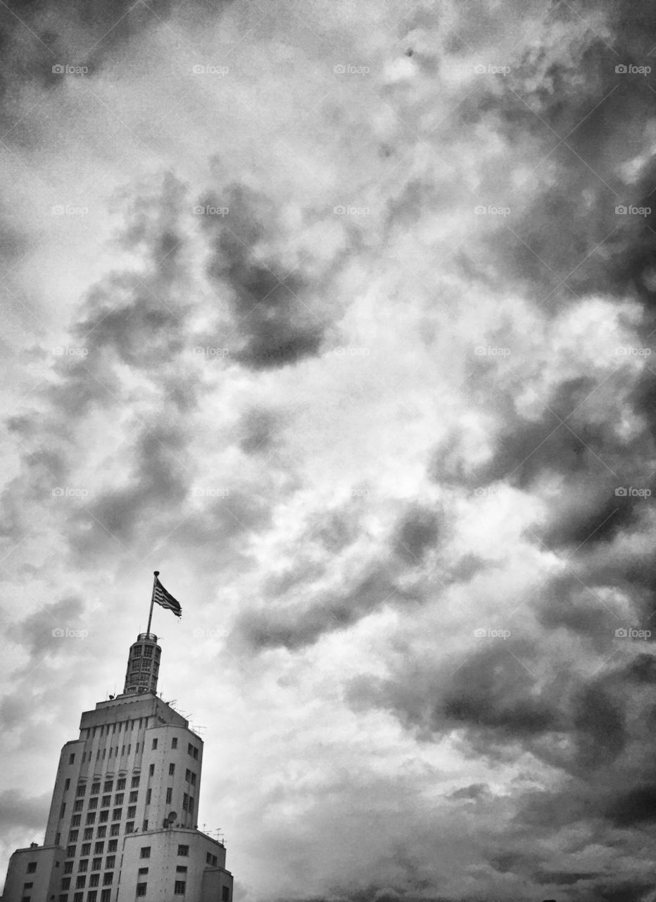 The top of Banespa building in São Paulo in a cloudy day