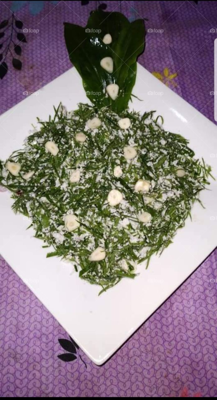 Leaves with coconut chips