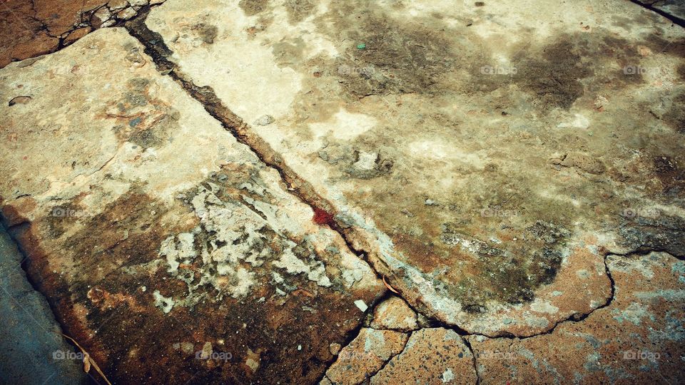 Chão, calçada velha, cimento, rua.