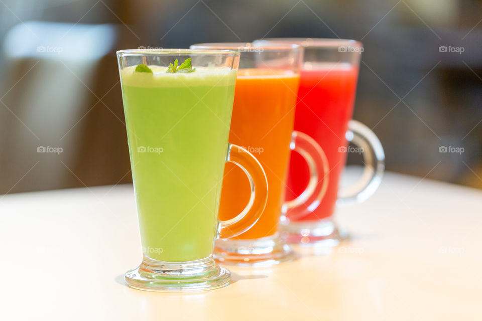 Variety of freshly squeezed juices