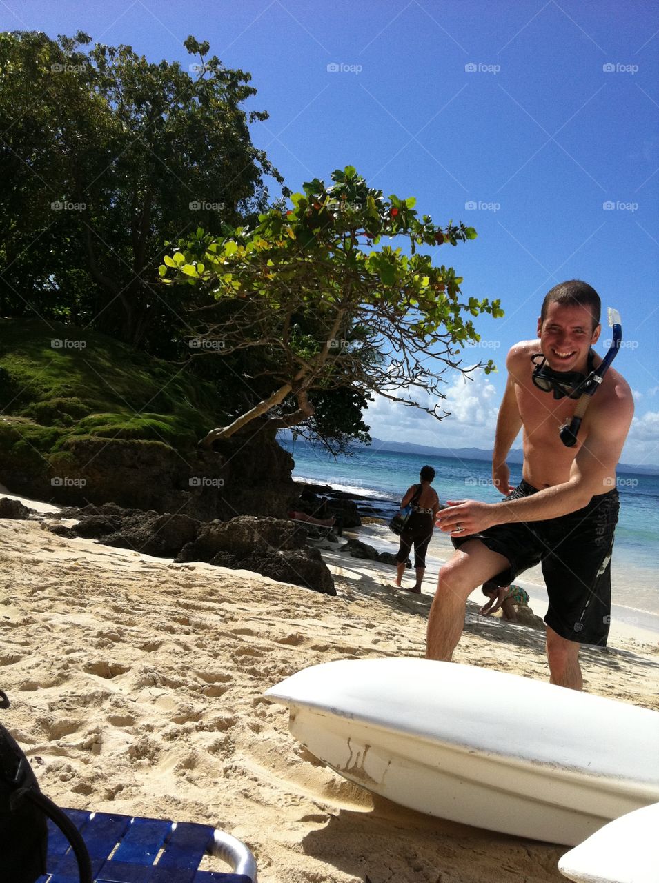 Best day ever in the Caribbean. Caribbean cruise. Husband running to get me wet. All excited to show me something. 