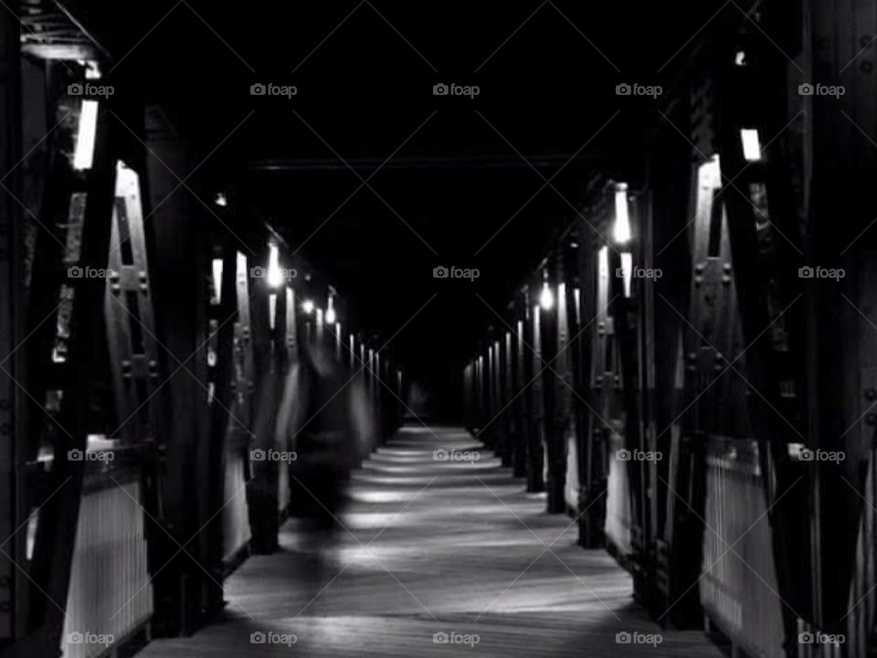 Silence in the night, peaceful walk along the river bridge in Tulsa Oklahoma before the bridge was torn down. 