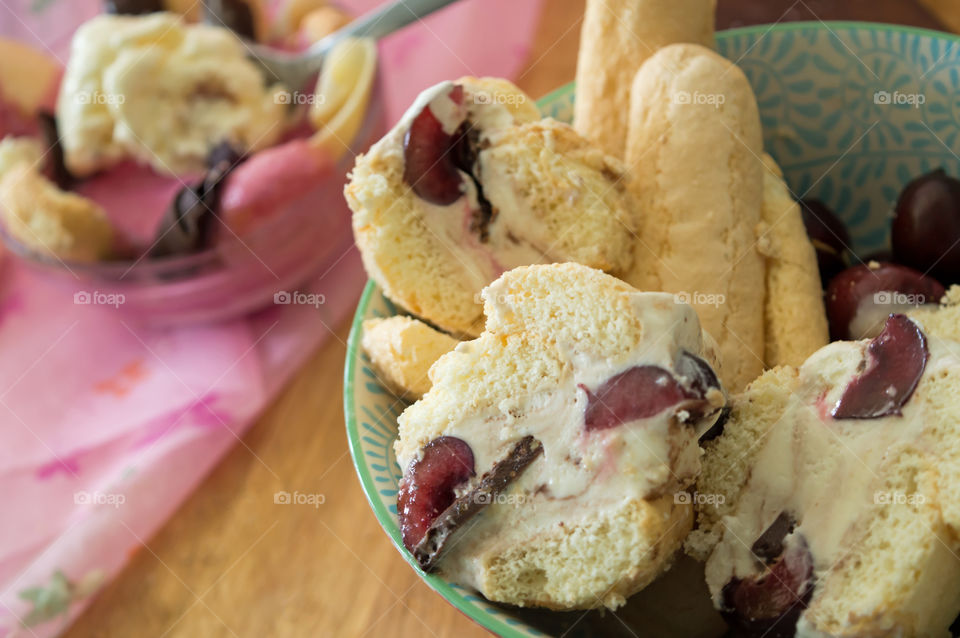 Elevated view of vanilla ice cream in bowl