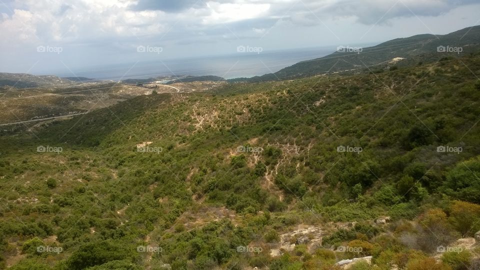 View from the mountain to sea. Greece, Kalamitsi