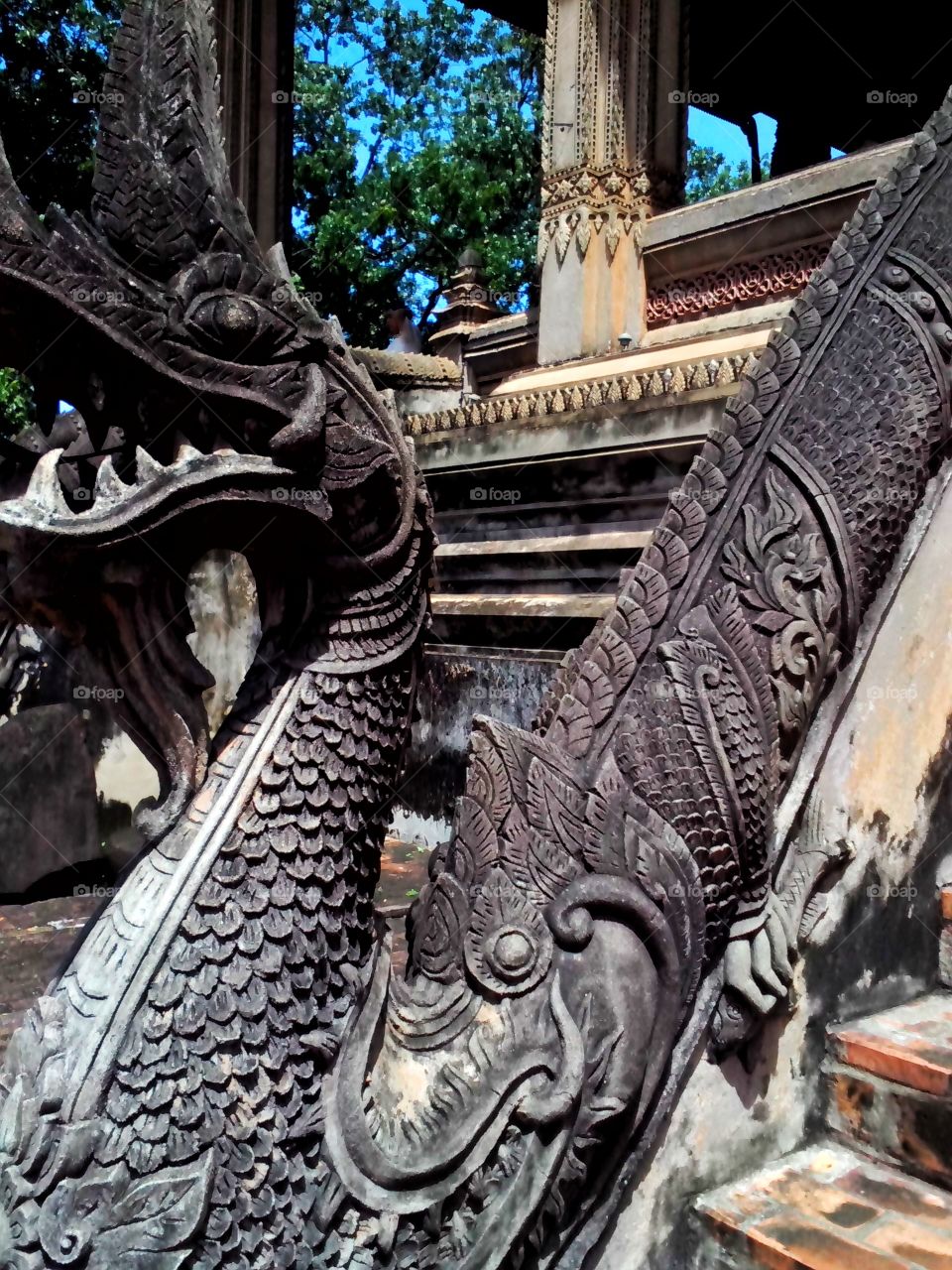 Statue, serpent, ancient, temple