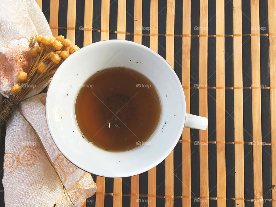 High angle view of herbal tea on table