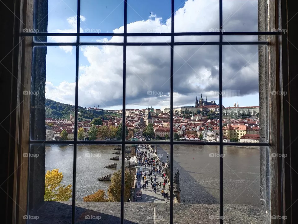 Charles Bridge through the window