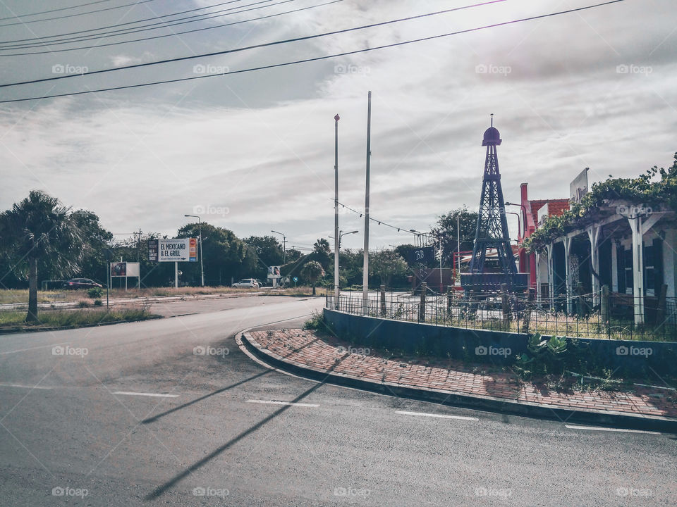 miniature Eiffel tower across street