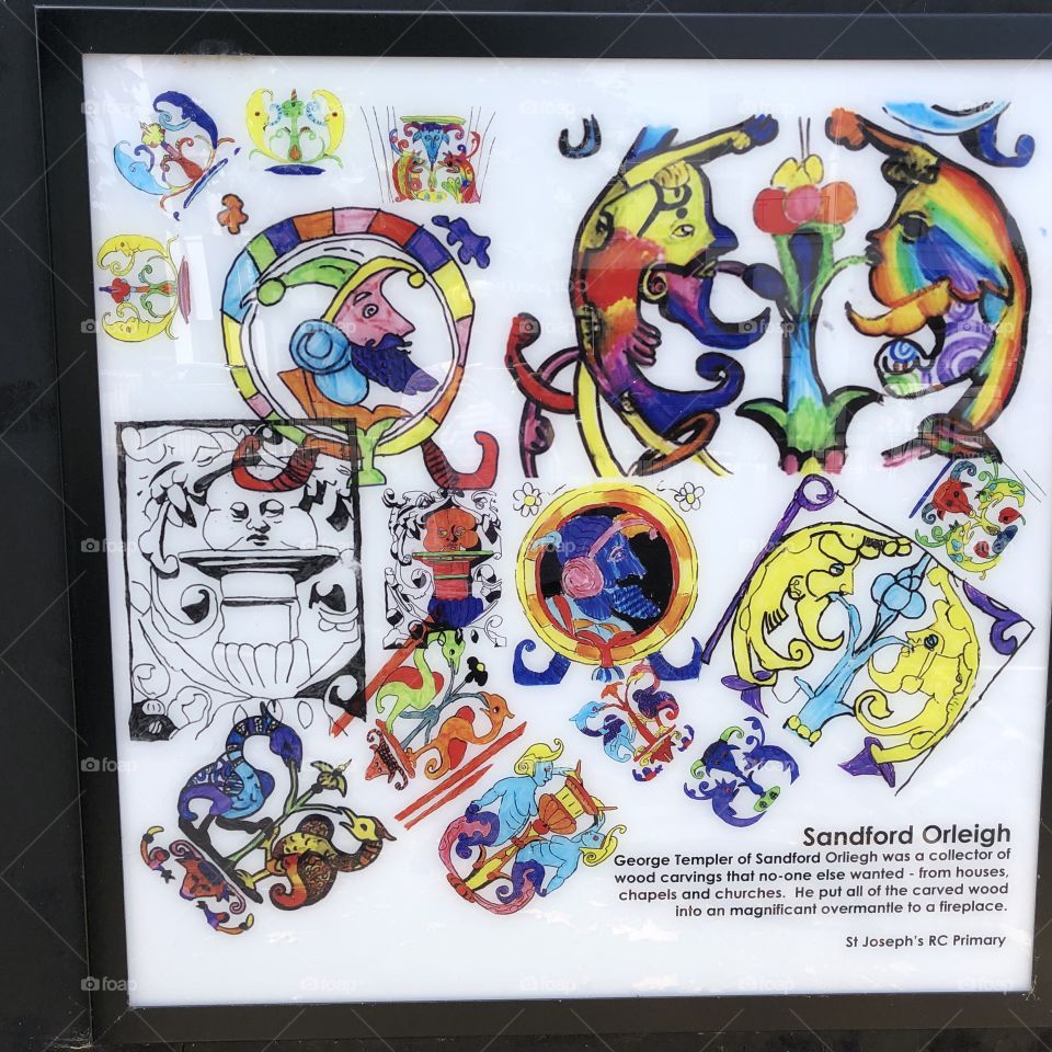 This children’s work focuses on a local man Sandford Orleigh or collected wood carvings.