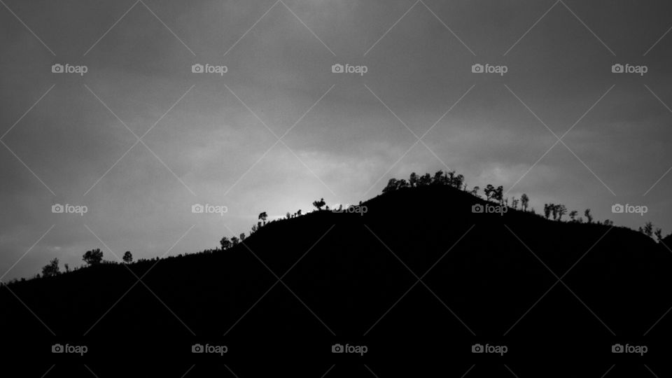 Black and white sunset on the mountains, northern Vietnam.