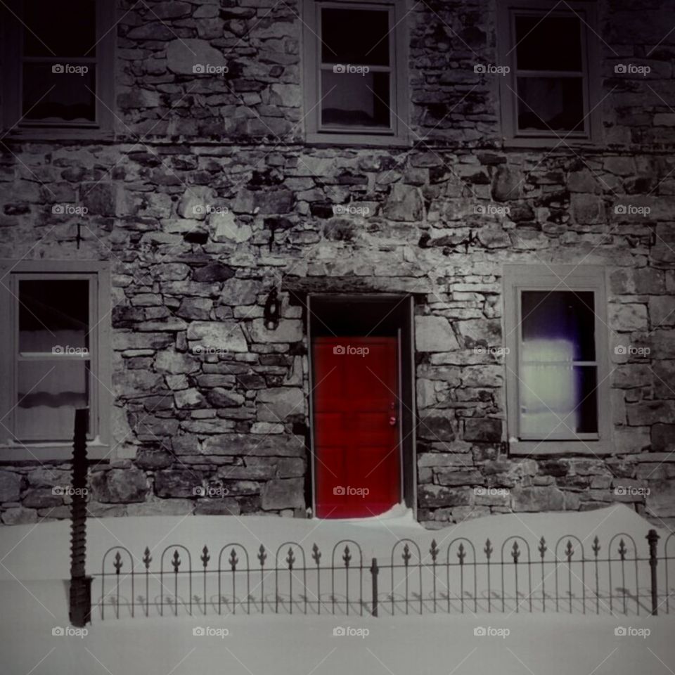 Red Door. A stone cottage