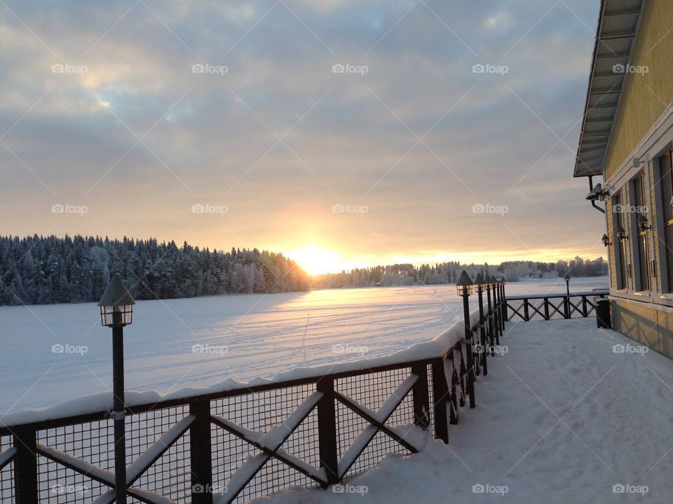 Sunset in Finland. I took this photo during a roadtrip in Finland last winter. We took a break at a restaurant called ABC in Viitasaari.