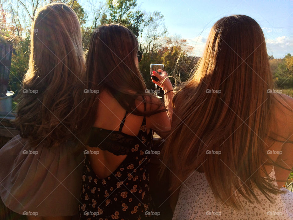 Girls fall leaves wine tasting best friends 